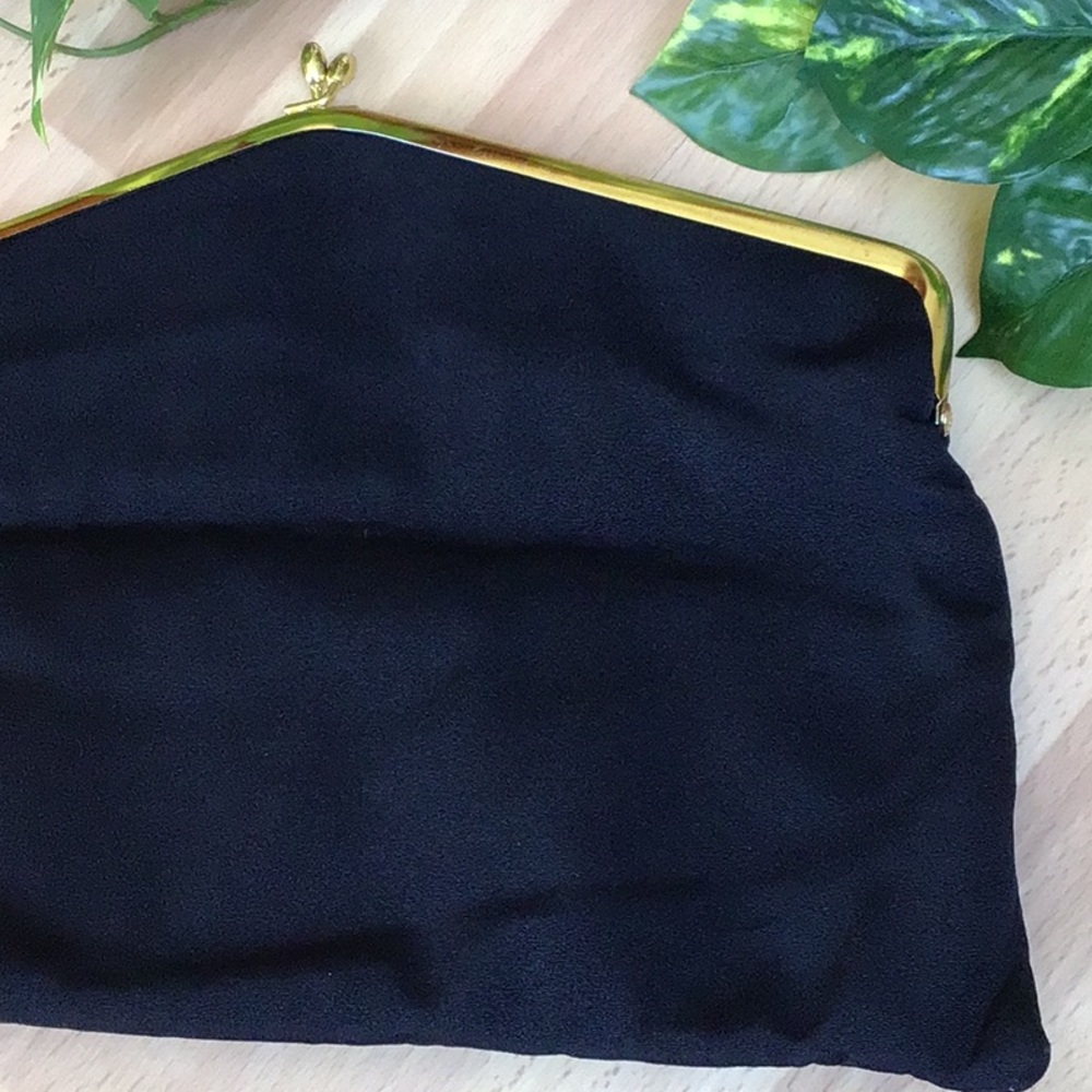 Vintage Like NEW Black Foldover Clutch with Gold Accent - Picture 7 of 10